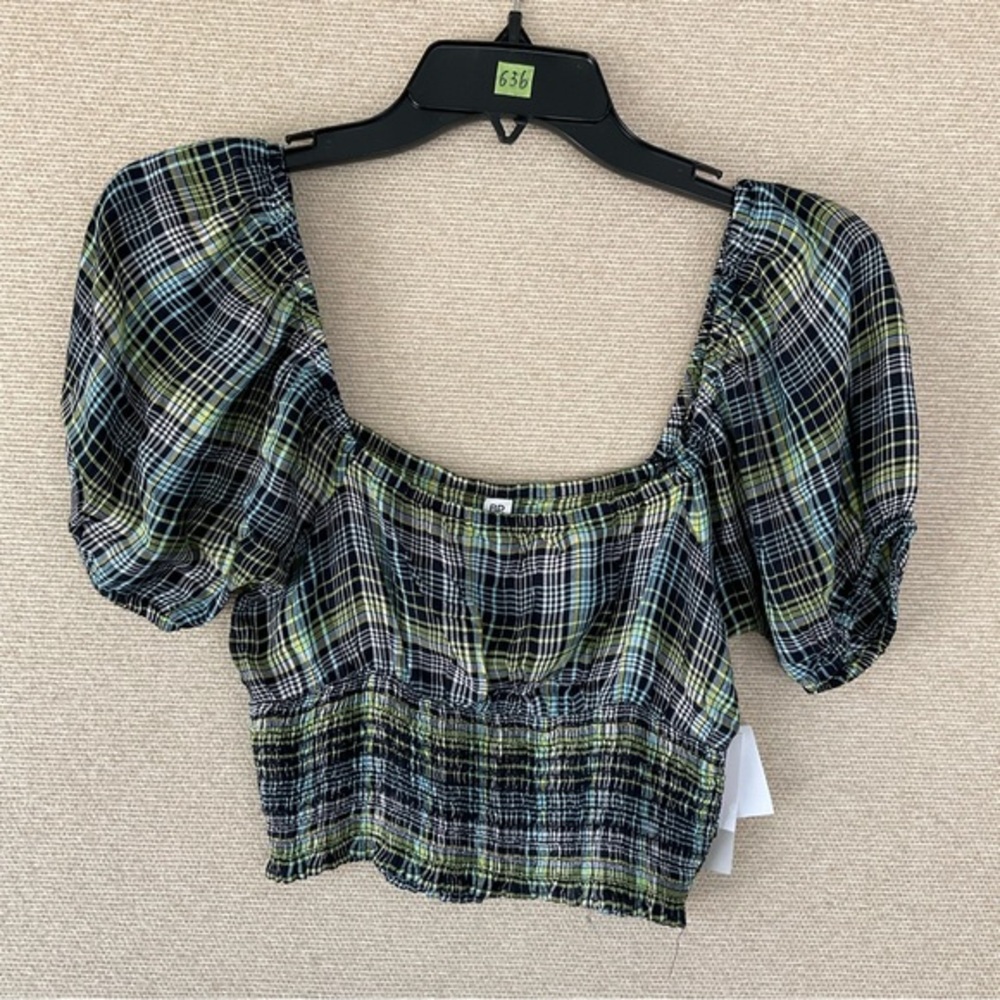 🌟 BP. Navy Multy Veronika Plaid Crop Top